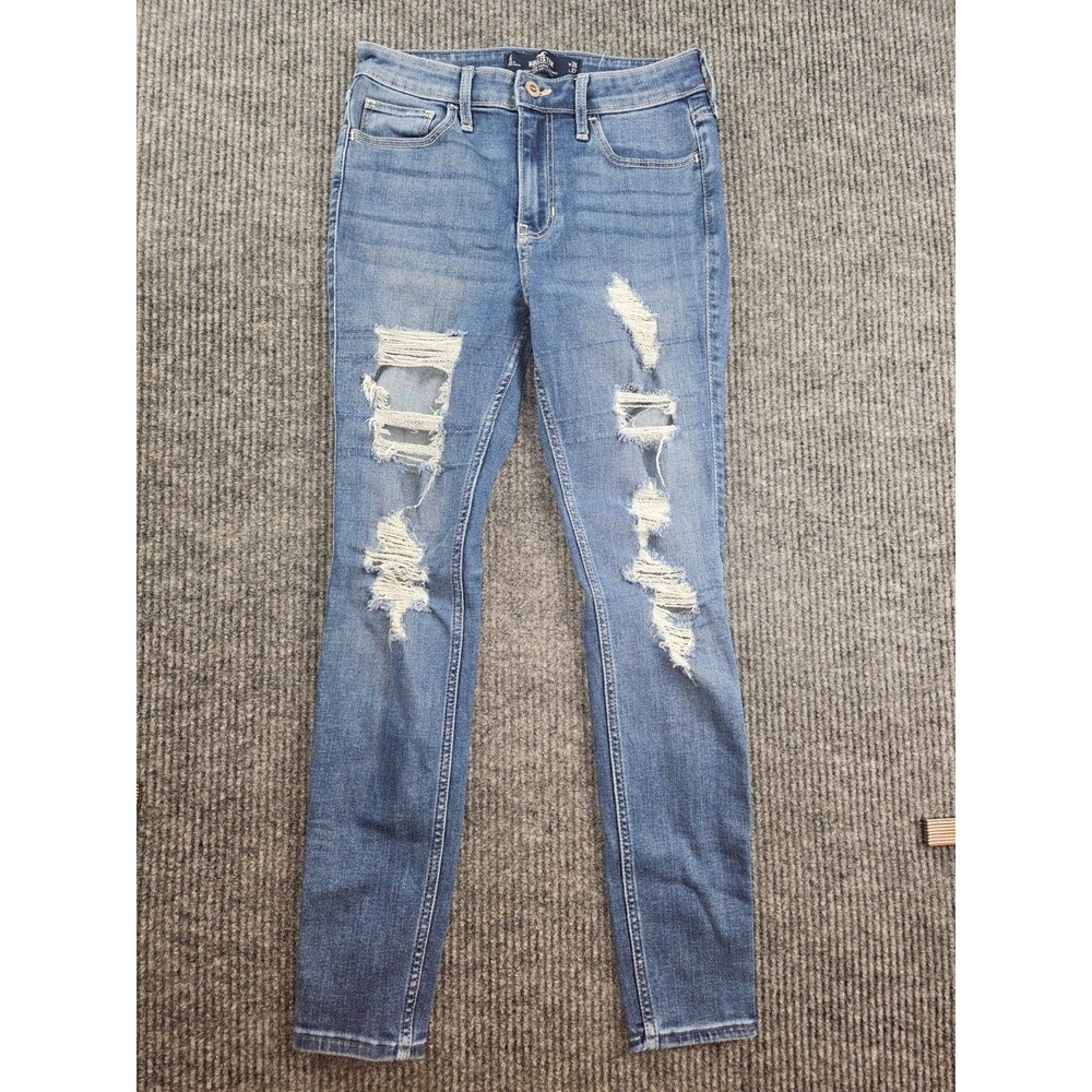 Hollister High Rise Skinny Jeans Womens Size Blue Denim Distressed 26x27